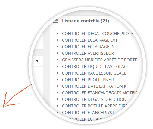 Zoom sur la liste de contrôle